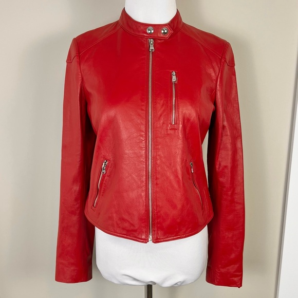 Ralph Lauren Vibrant Red Leather Jacket - Picture 2 of 6